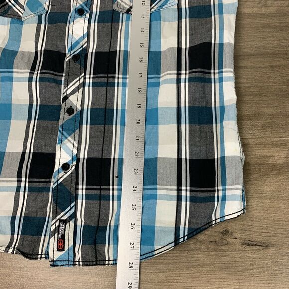 No Fear Mens Button Down Shirt Medium Casual Pockets Short Sleeve Cotton Flannel - Picture 5 of 11